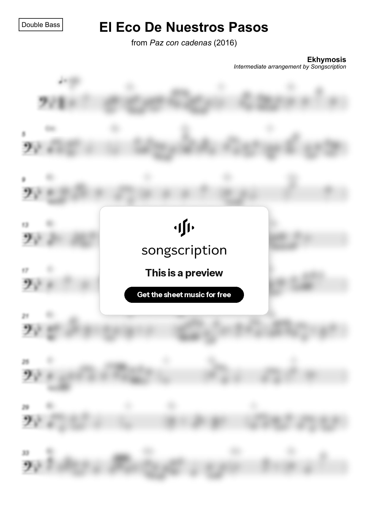 Intermediate Double Bass Sheet Music for "El Eco De Nuestros Pasos" by Ekhymosis