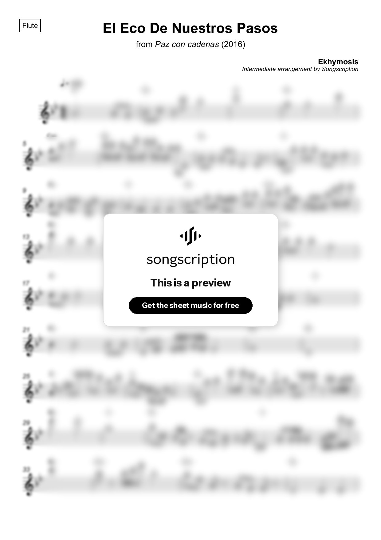 Intermediate Flute Sheet Music for "El Eco De Nuestros Pasos" by Ekhymosis