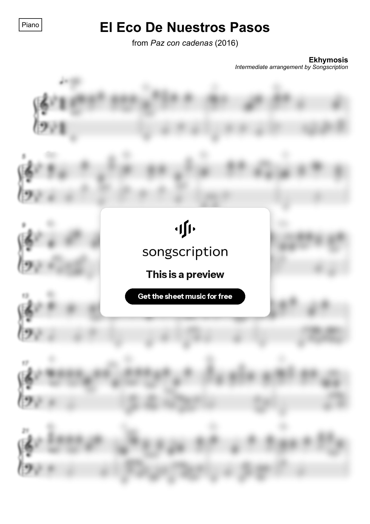 Intermediate Piano Sheet Music for "El Eco De Nuestros Pasos" by Ekhymosis