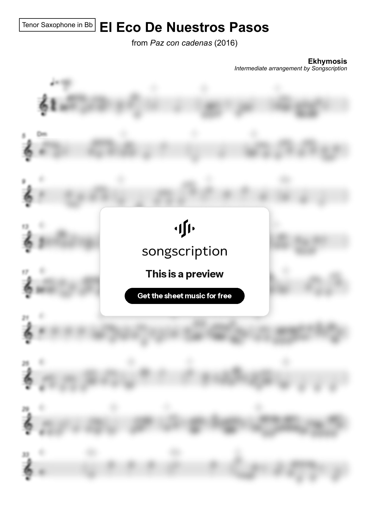 Intermediate Tenor Sax Sheet Music for "El Eco De Nuestros Pasos" by Ekhymosis