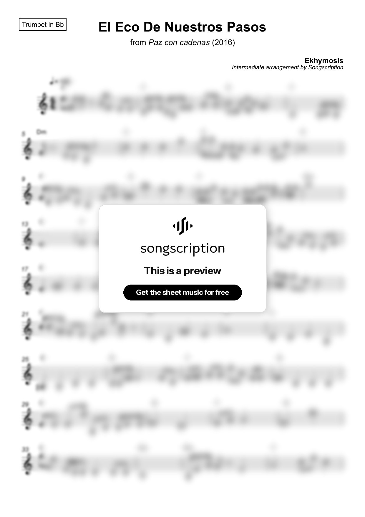 Intermediate Trumpet Sheet Music for "El Eco De Nuestros Pasos" by Ekhymosis