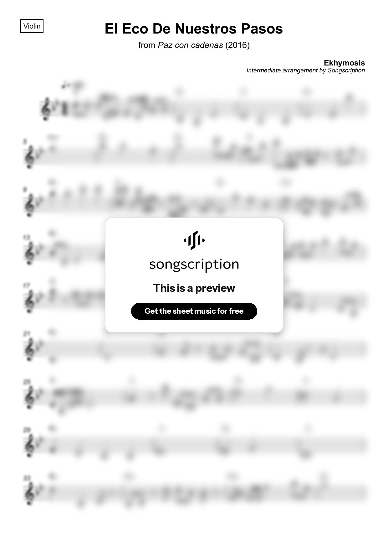 Intermediate Violin Sheet Music for "El Eco De Nuestros Pasos" by Ekhymosis