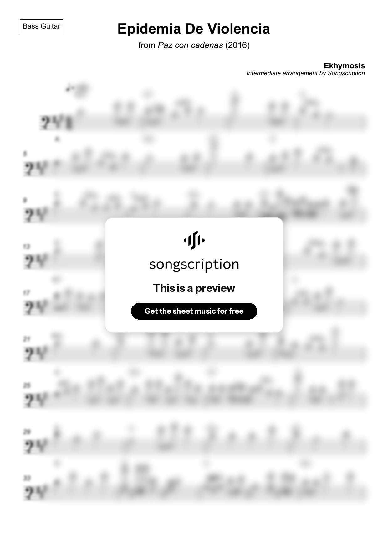 Intermediate Bass Guitar Sheet Music for "Epidemia De Violencia" by Ekhymosis