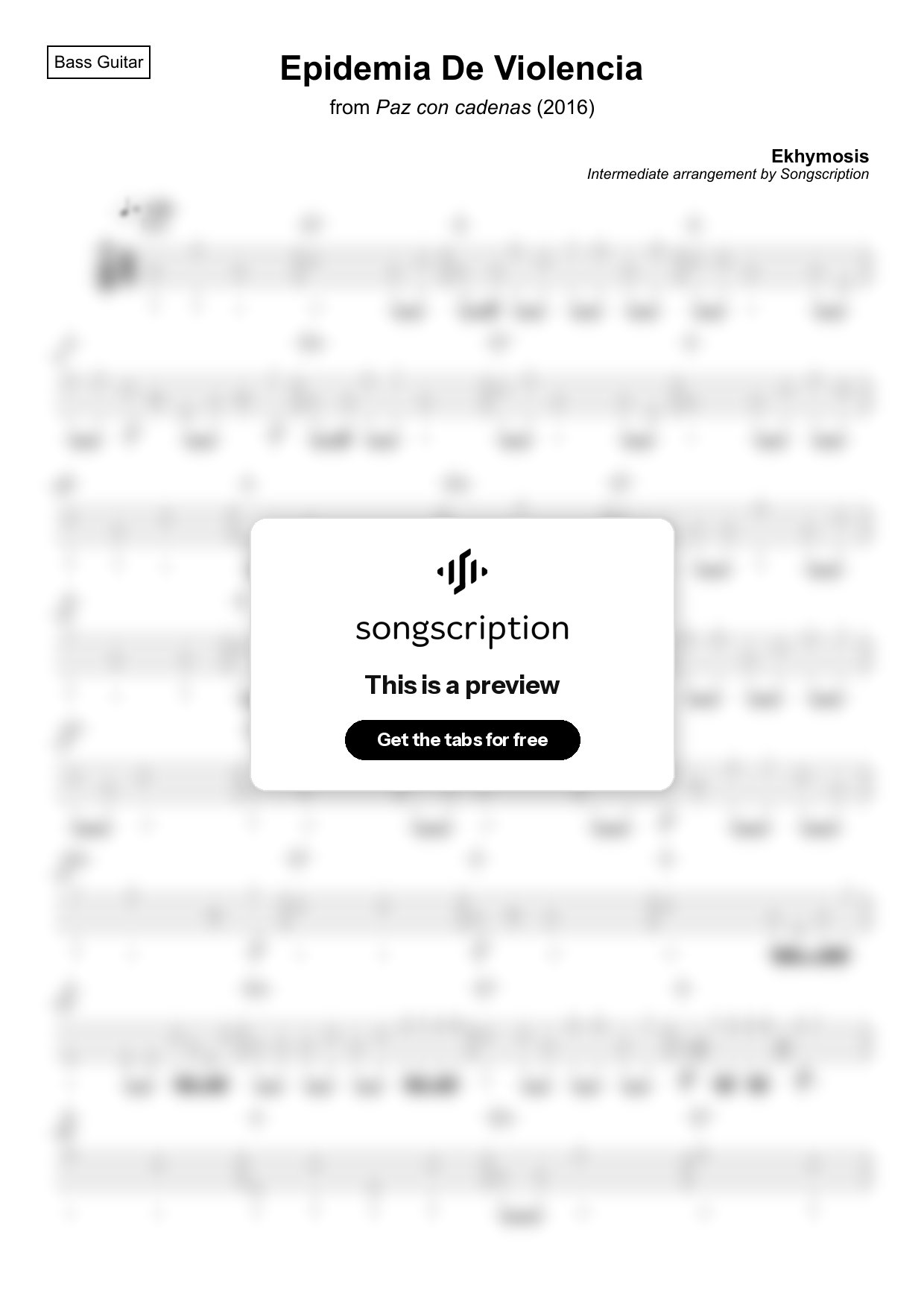 Intermediate Bass Guitar Tabs for "Epidemia De Violencia" by Ekhymosis