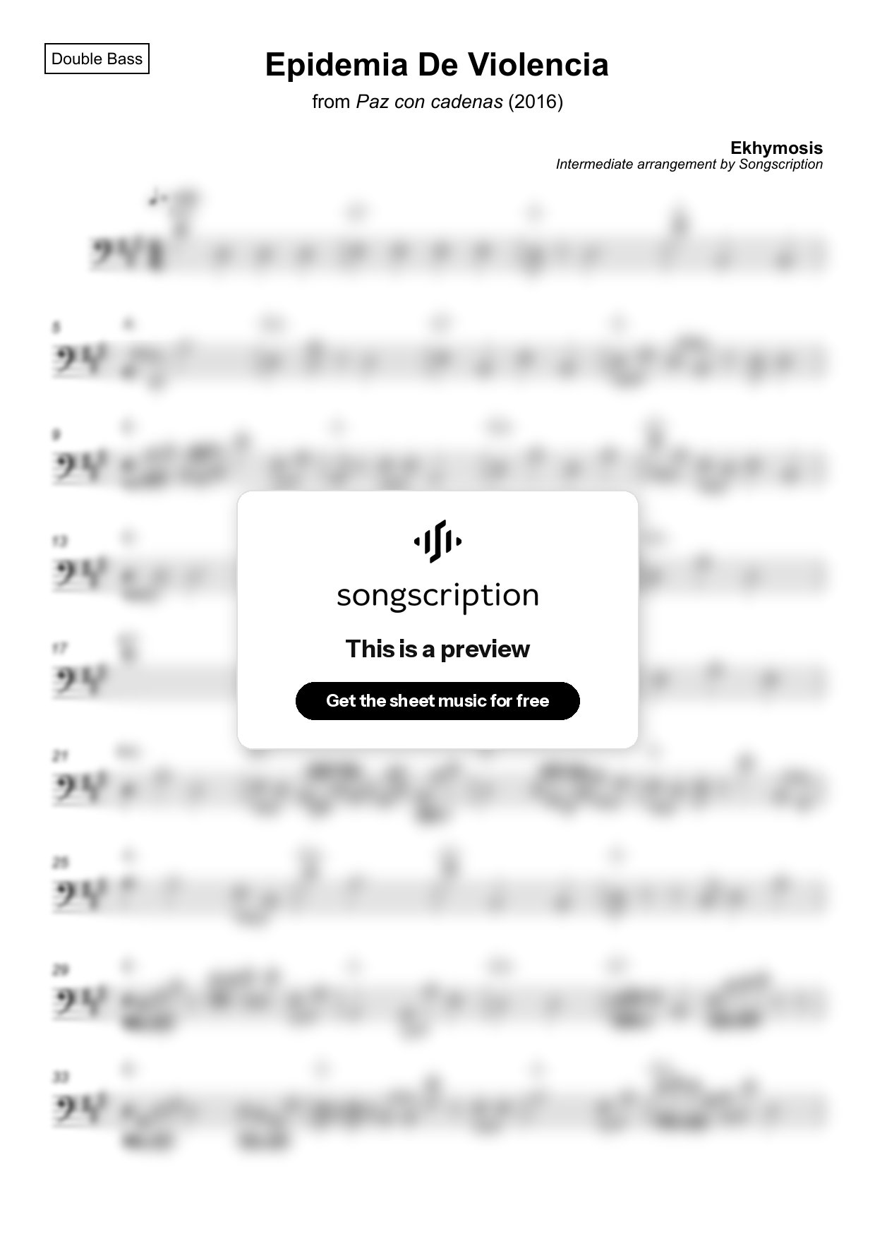 Intermediate Double Bass Sheet Music for "Epidemia De Violencia" by Ekhymosis