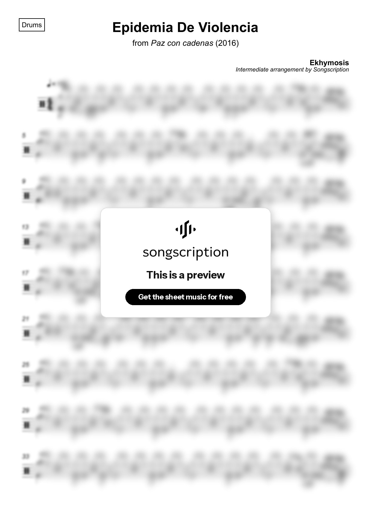 Intermediate Drums Sheet Music for "Epidemia De Violencia" by Ekhymosis