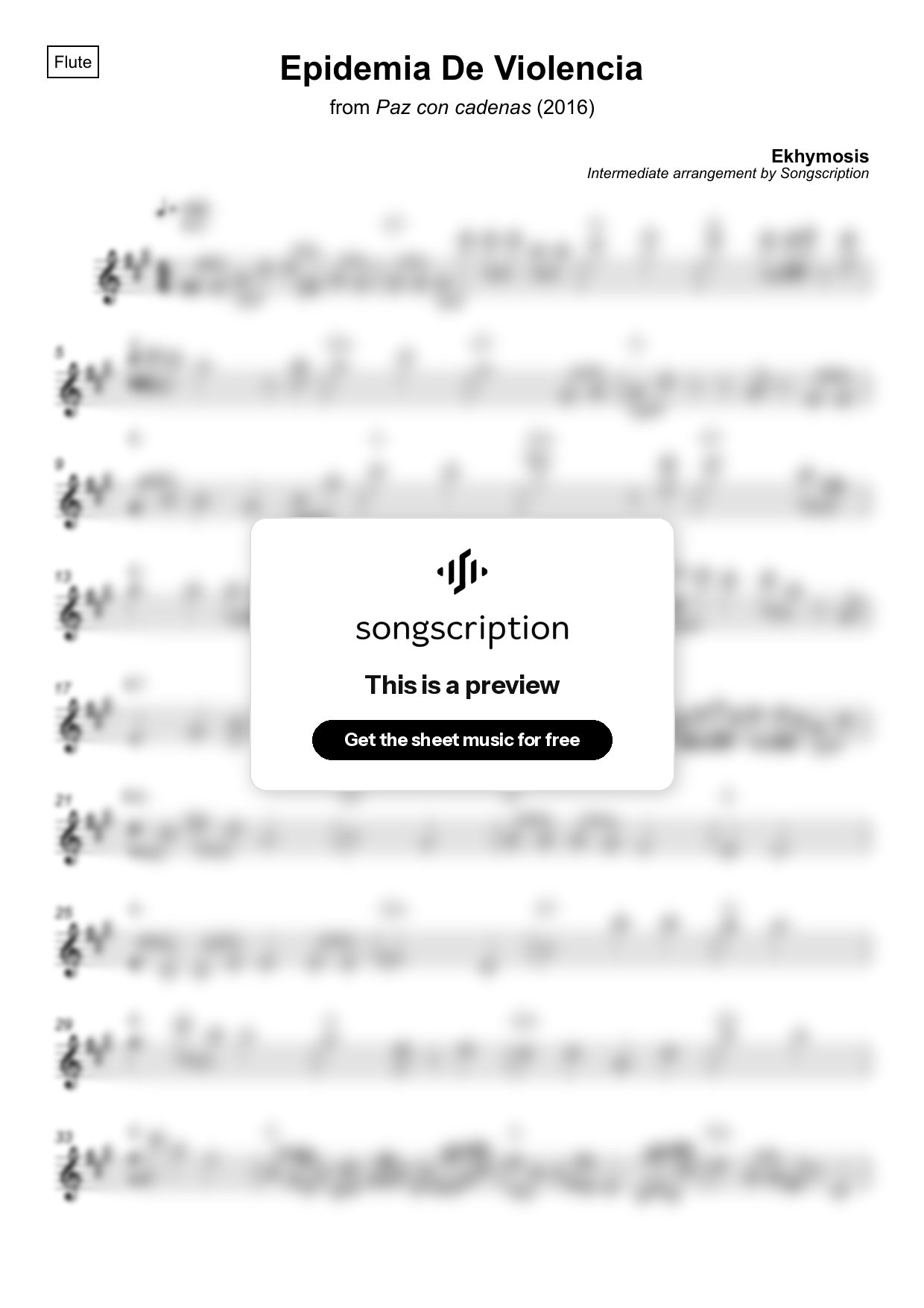 Intermediate Flute Sheet Music for "Epidemia De Violencia" by Ekhymosis