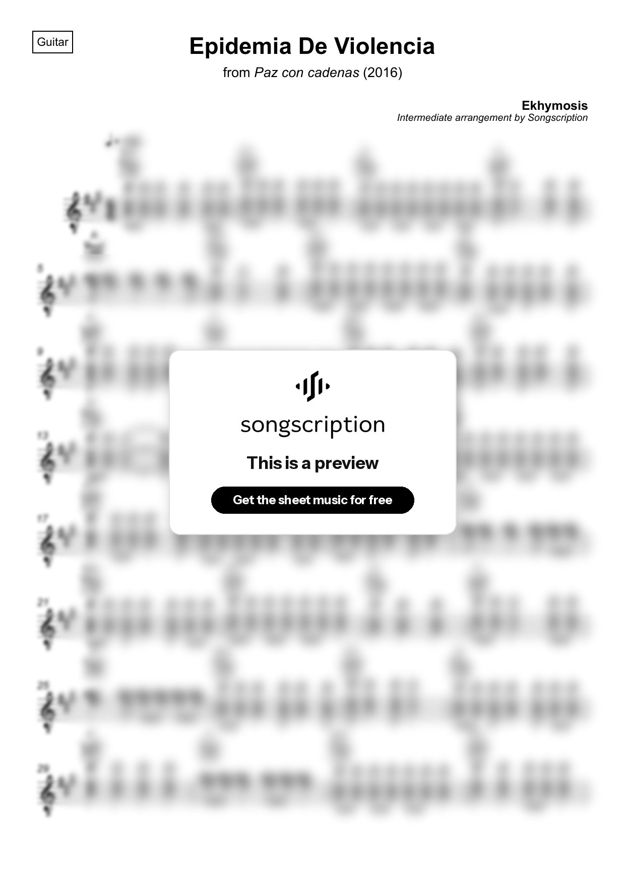 Intermediate Acoustic Guitar Sheet Music for "Epidemia De Violencia" by Ekhymosis
