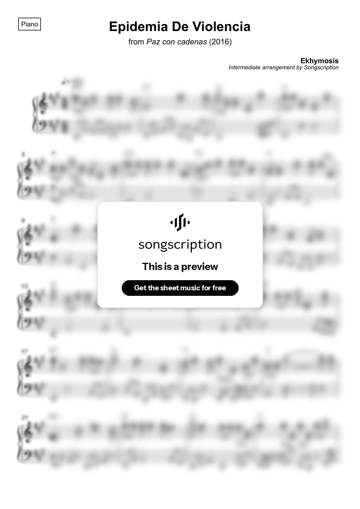 Intermediate Piano Sheet Music for "Epidemia De Violencia" by Ekhymosis