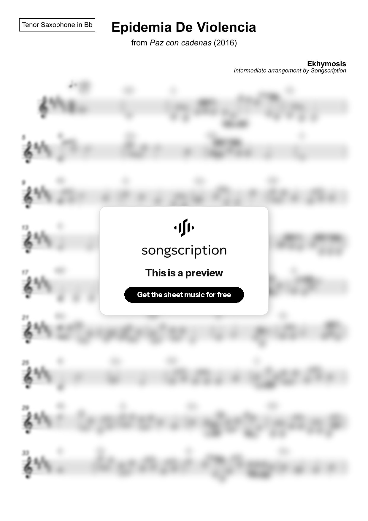 Intermediate Tenor Sax Sheet Music for "Epidemia De Violencia" by Ekhymosis