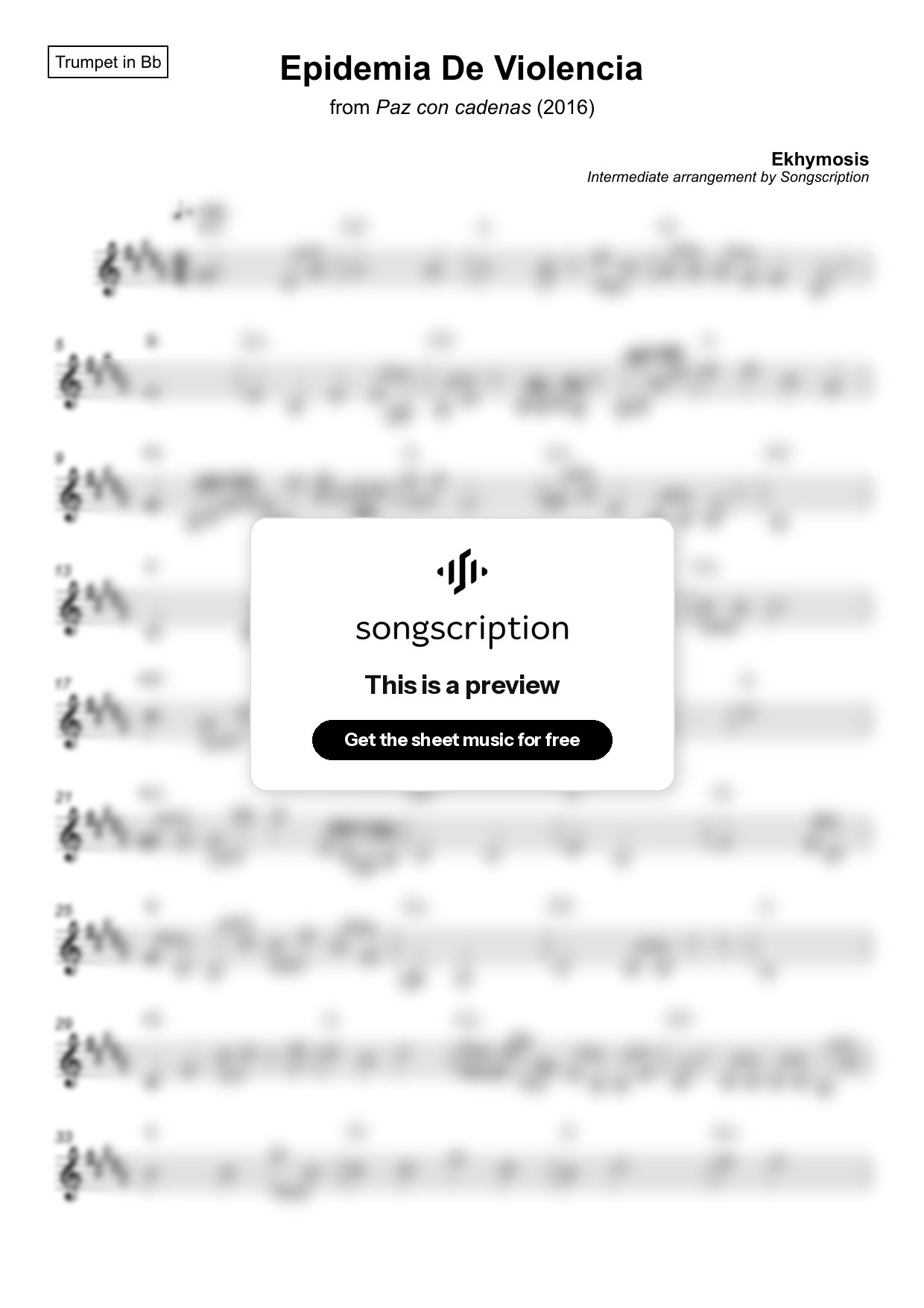 Intermediate Trumpet Sheet Music for "Epidemia De Violencia" by Ekhymosis