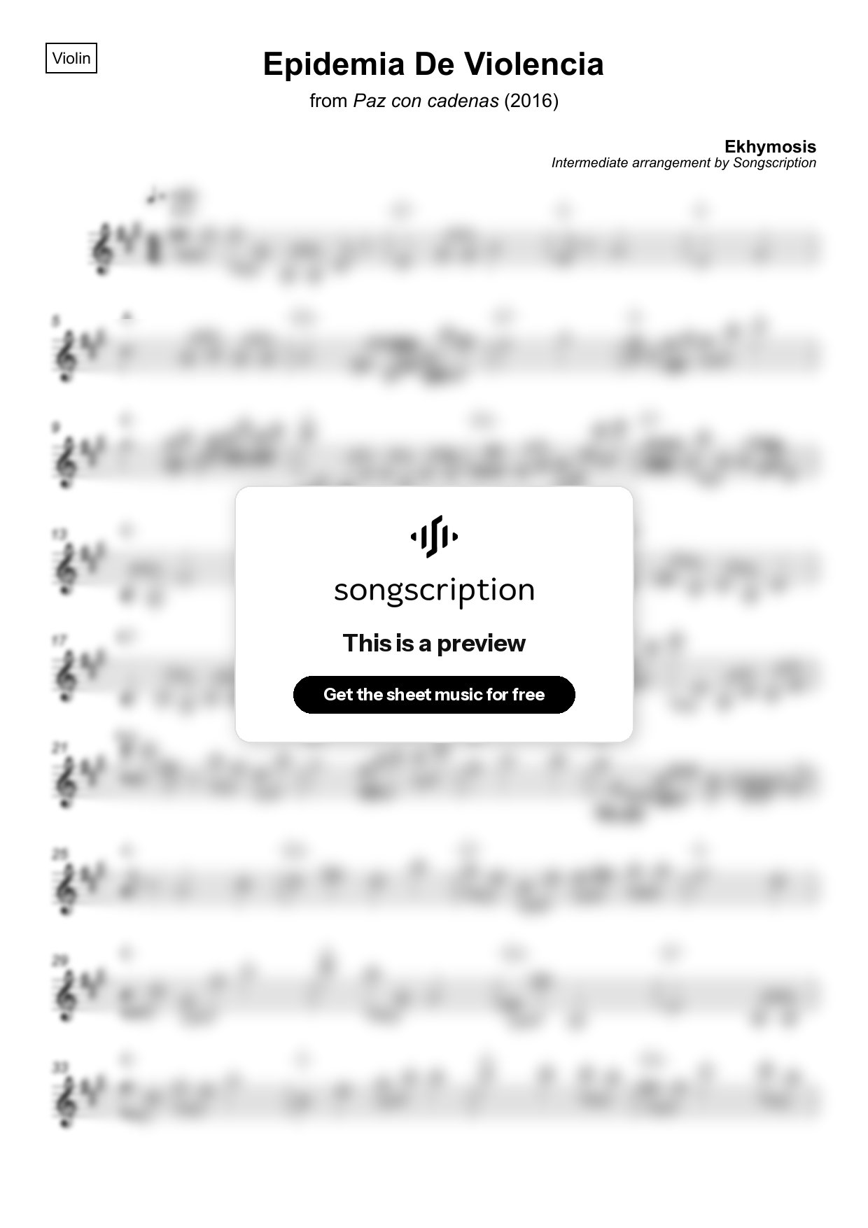 Intermediate Violin Sheet Music for "Epidemia De Violencia" by Ekhymosis