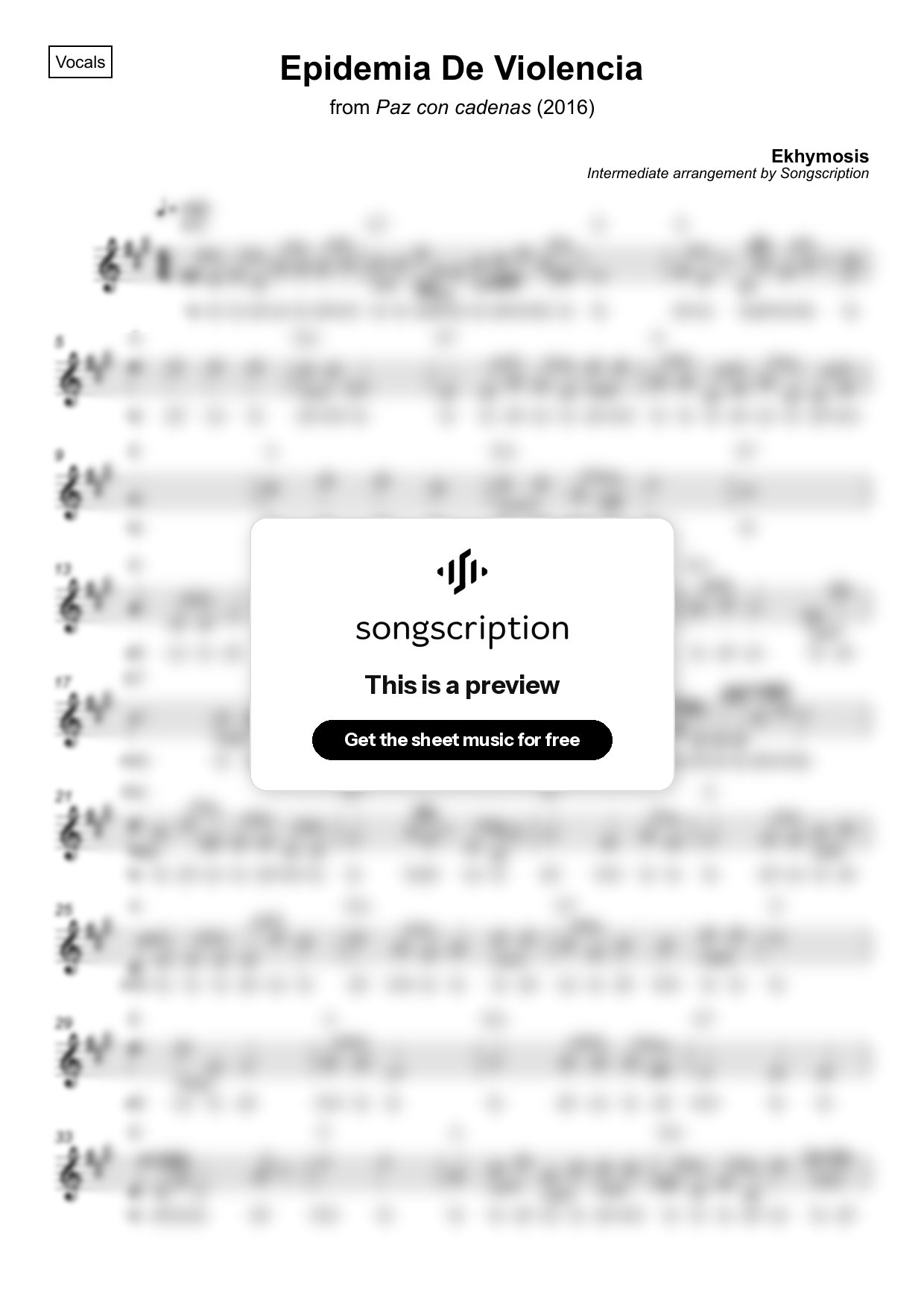 Intermediate Vocals Sheet Music for "Epidemia De Violencia" by Ekhymosis