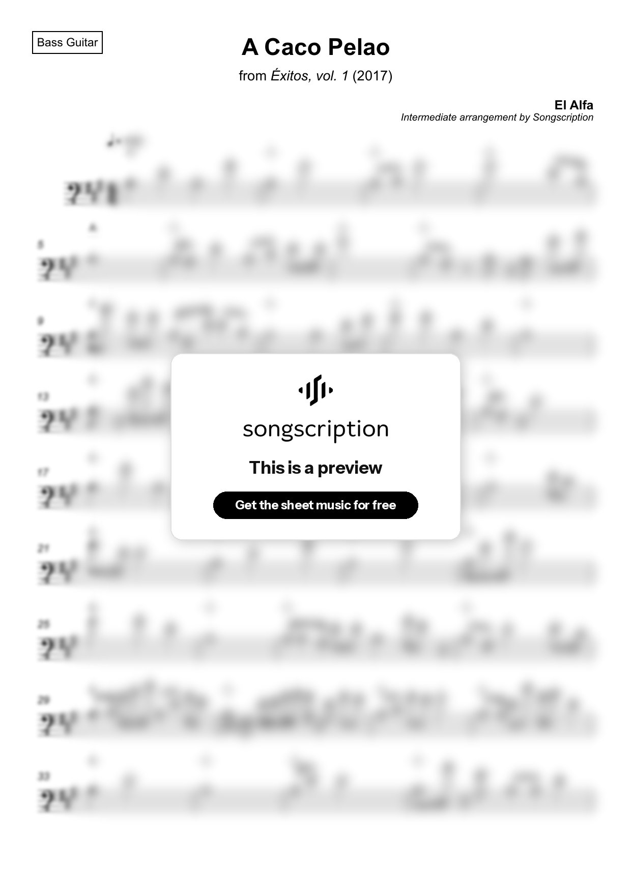 Intermediate Bass Guitar Sheet Music for "A Caco Pelao" by El Alfa