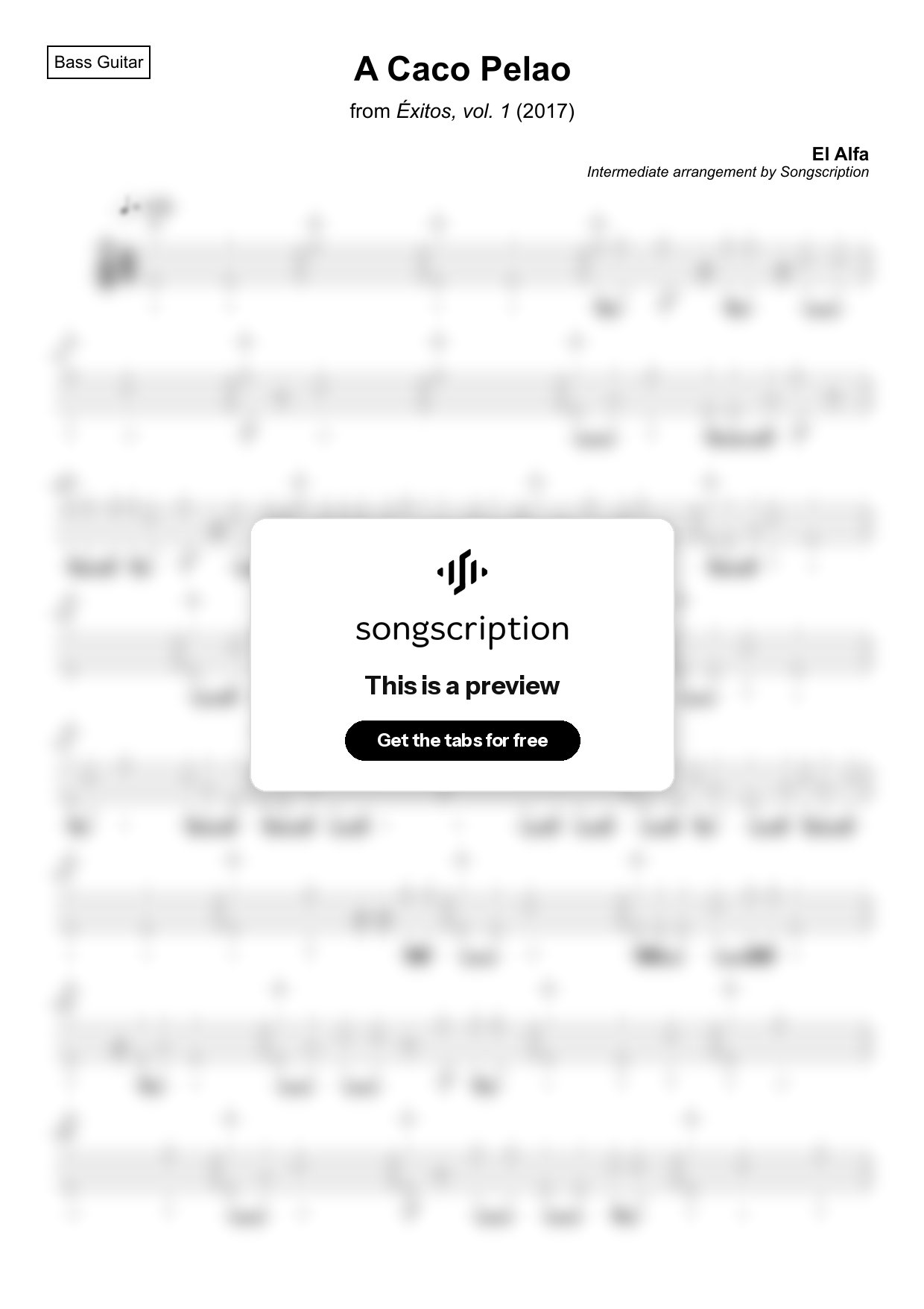 Intermediate Bass Guitar Tabs for "A Caco Pelao" by El Alfa