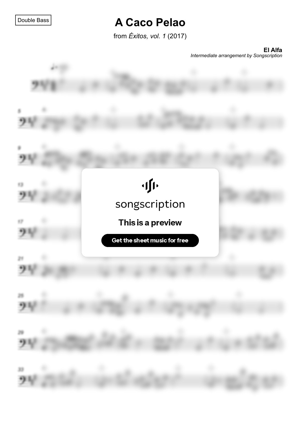 Intermediate Double Bass Sheet Music for "A Caco Pelao" by El Alfa