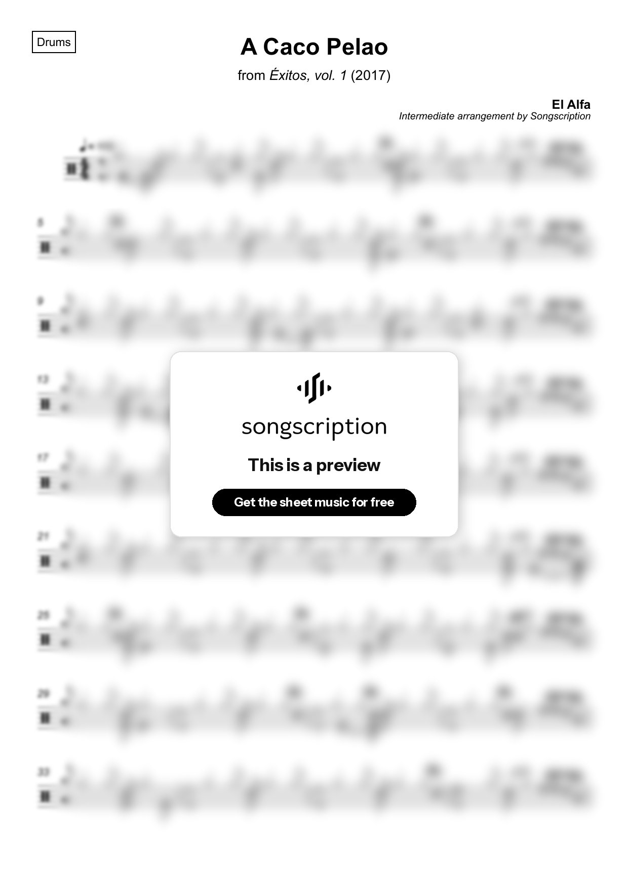 Intermediate Drums Sheet Music for "A Caco Pelao" by El Alfa