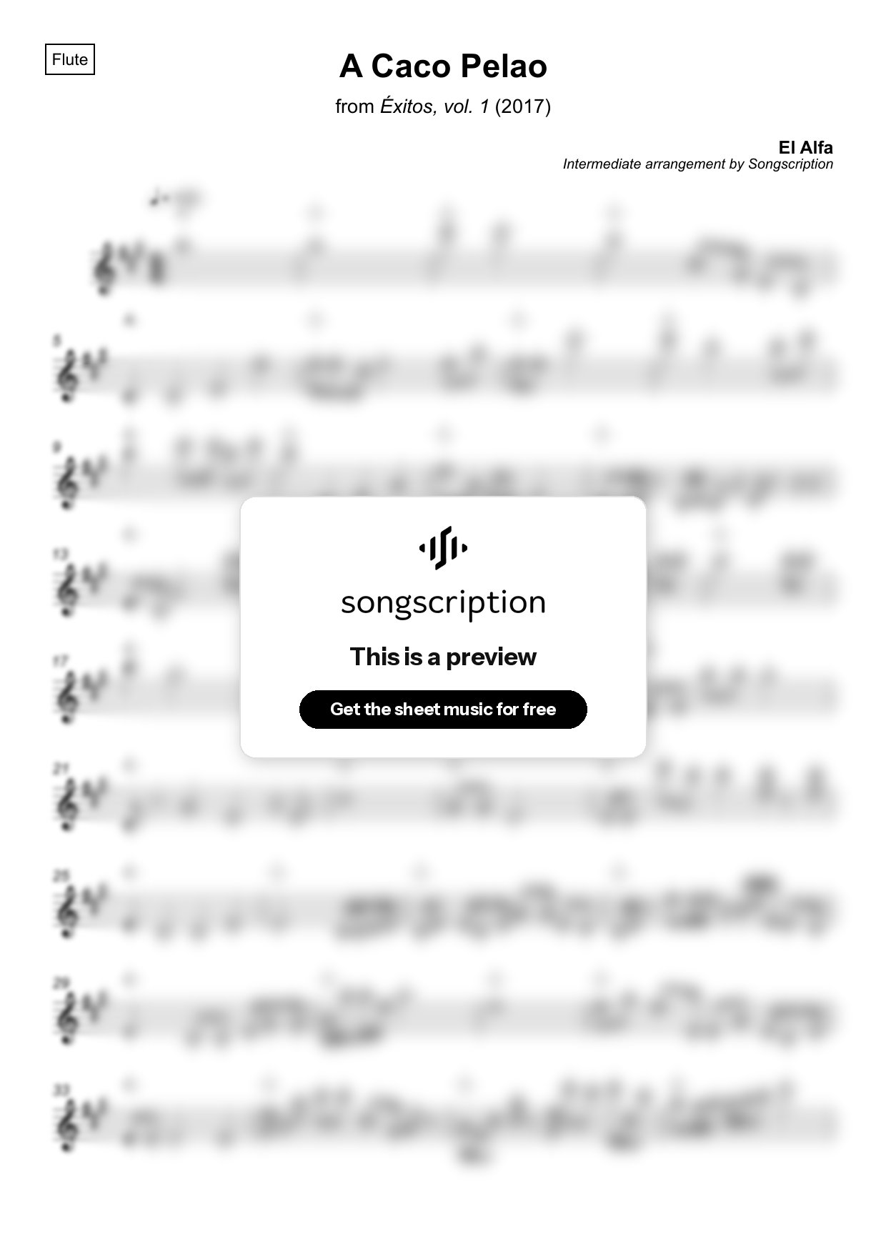 Intermediate Flute Sheet Music for "A Caco Pelao" by El Alfa