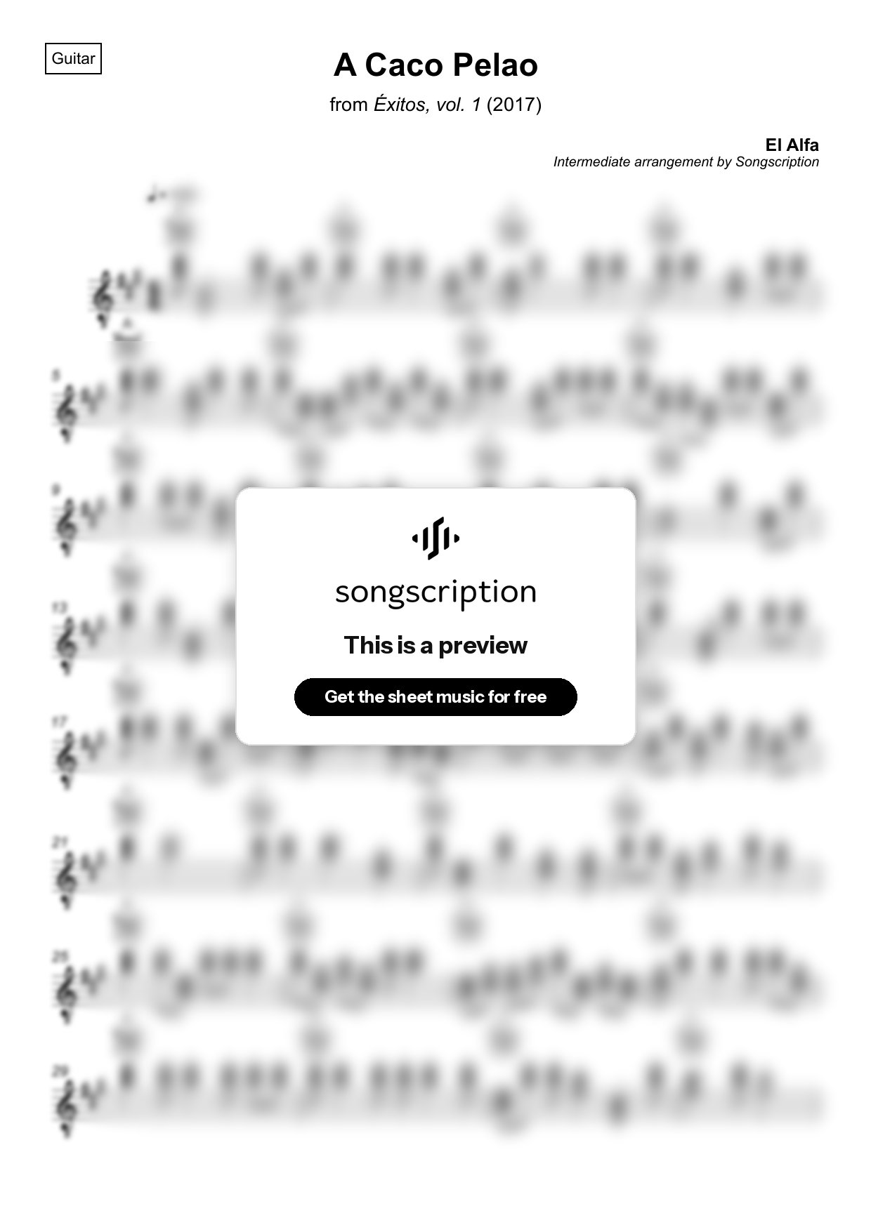 Intermediate Acoustic Guitar Sheet Music for "A Caco Pelao" by El Alfa