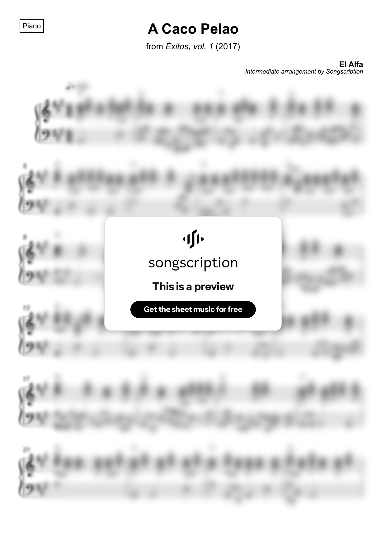 Intermediate Piano Sheet Music for "A Caco Pelao" by El Alfa