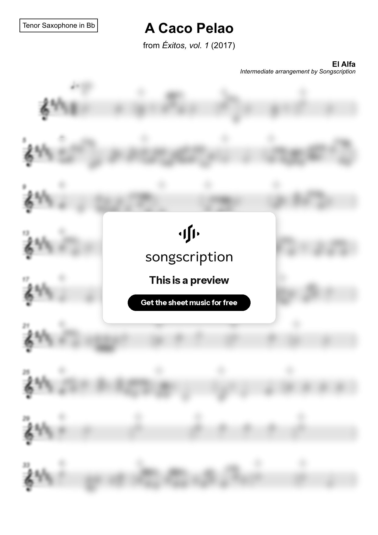 Intermediate Tenor Sax Sheet Music for "A Caco Pelao" by El Alfa