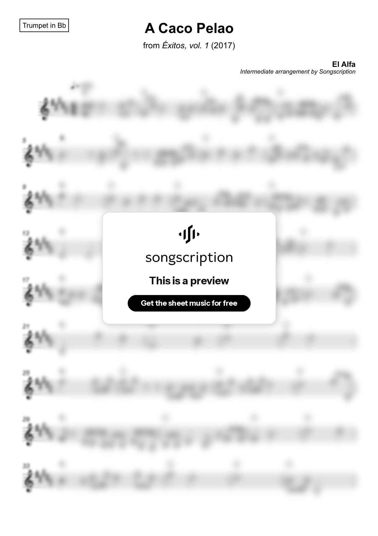 Intermediate Trumpet Sheet Music for "A Caco Pelao" by El Alfa