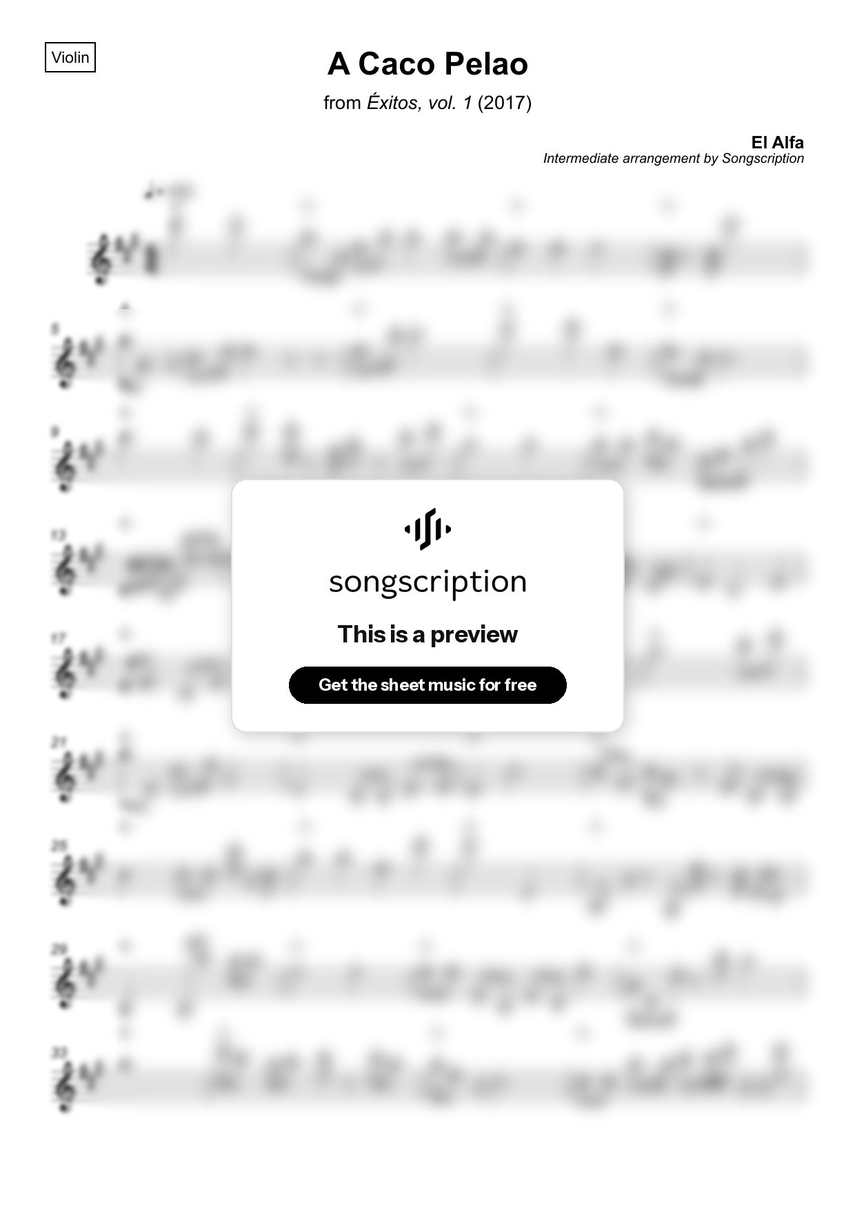 Intermediate Violin Sheet Music for "A Caco Pelao" by El Alfa