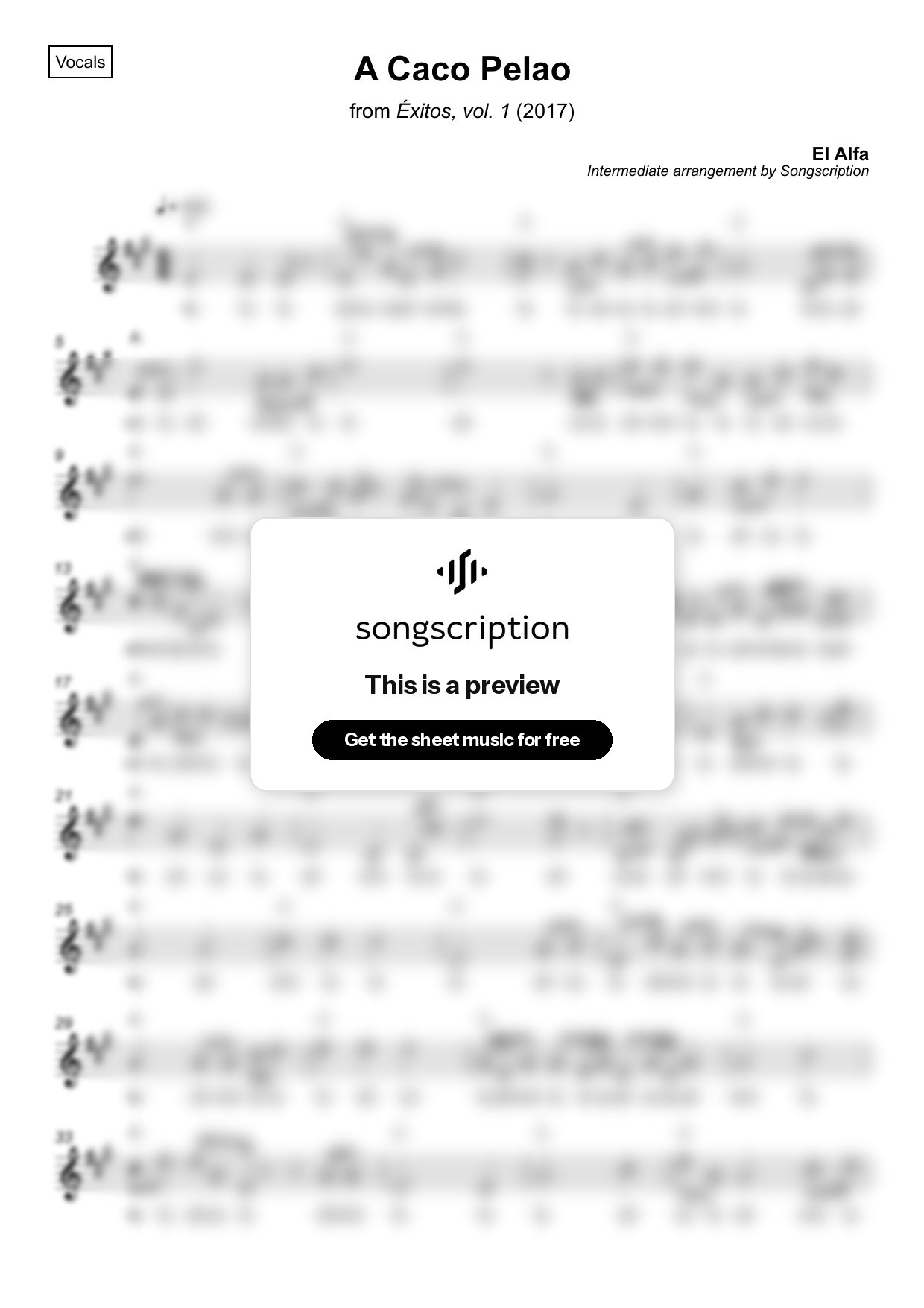 Intermediate Vocals Sheet Music for "A Caco Pelao" by El Alfa