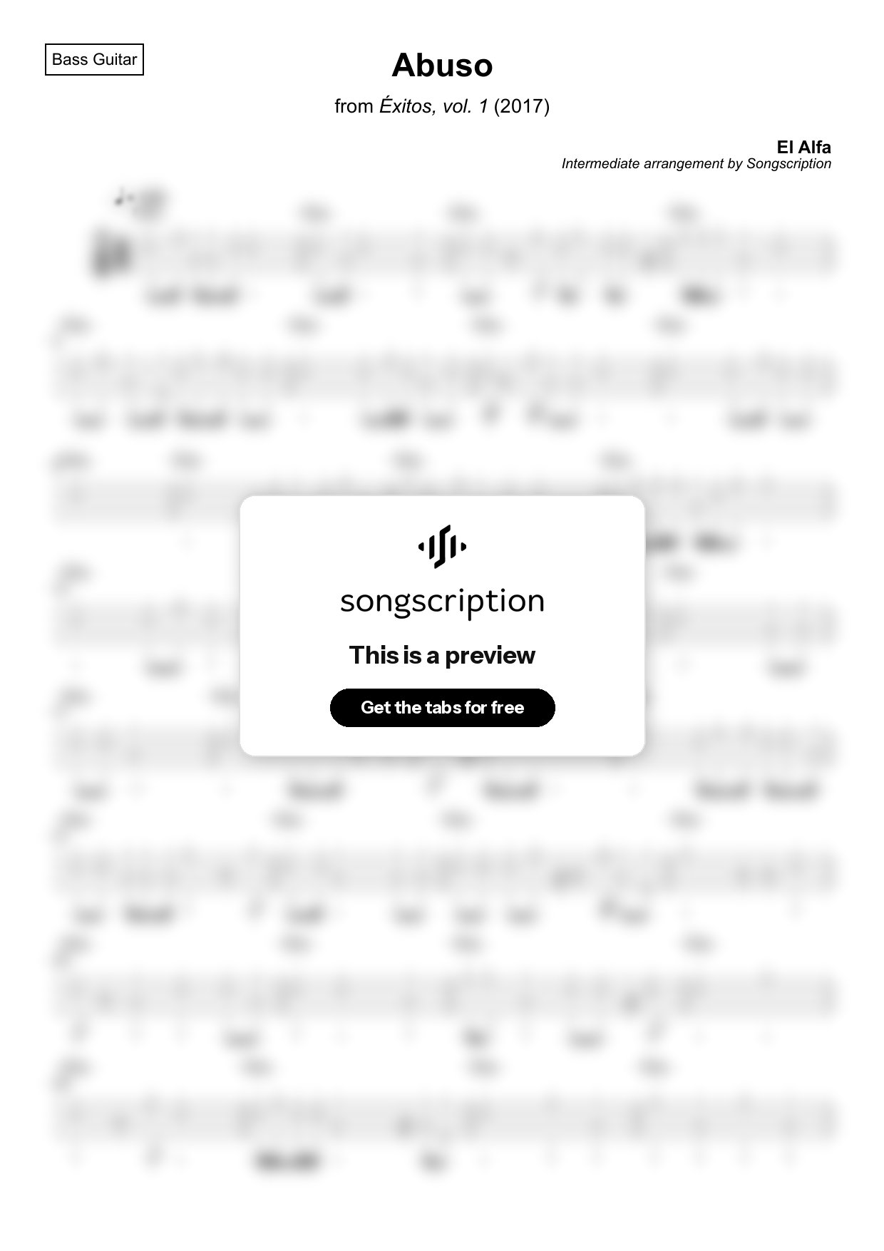 Intermediate Bass Guitar Tabs for "Abuso" by El Alfa