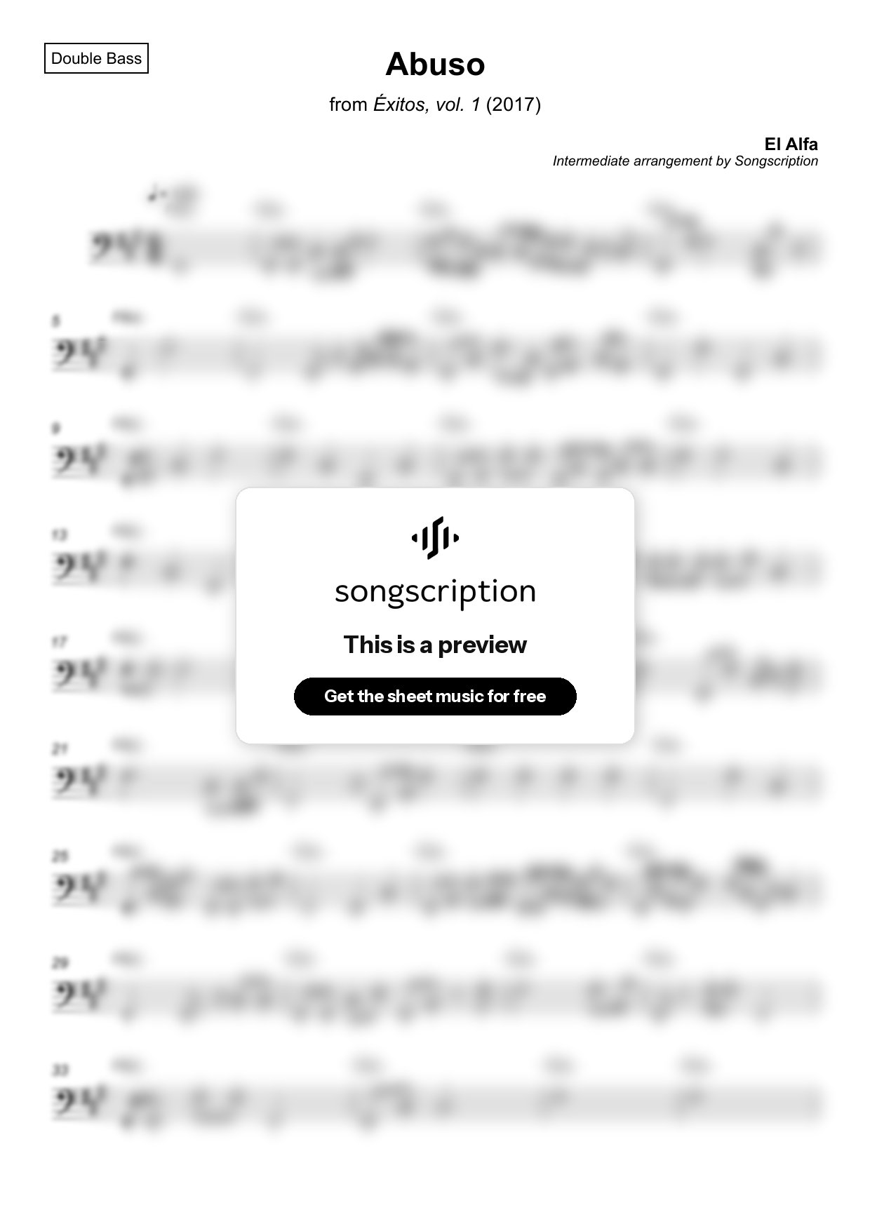 Intermediate Double Bass Sheet Music for "Abuso" by El Alfa