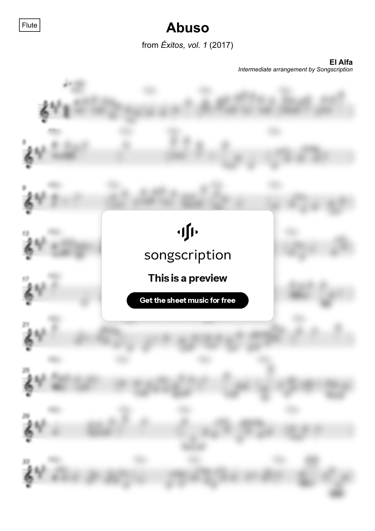 Intermediate Flute Sheet Music for "Abuso" by El Alfa