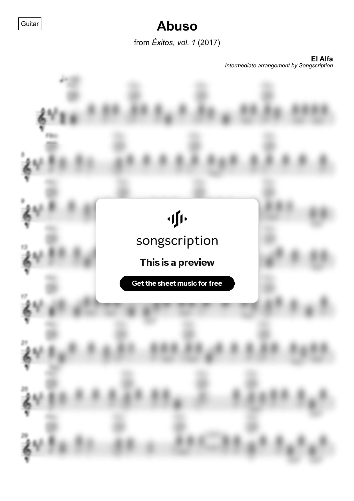 Intermediate Acoustic Guitar Sheet Music for "Abuso" by El Alfa