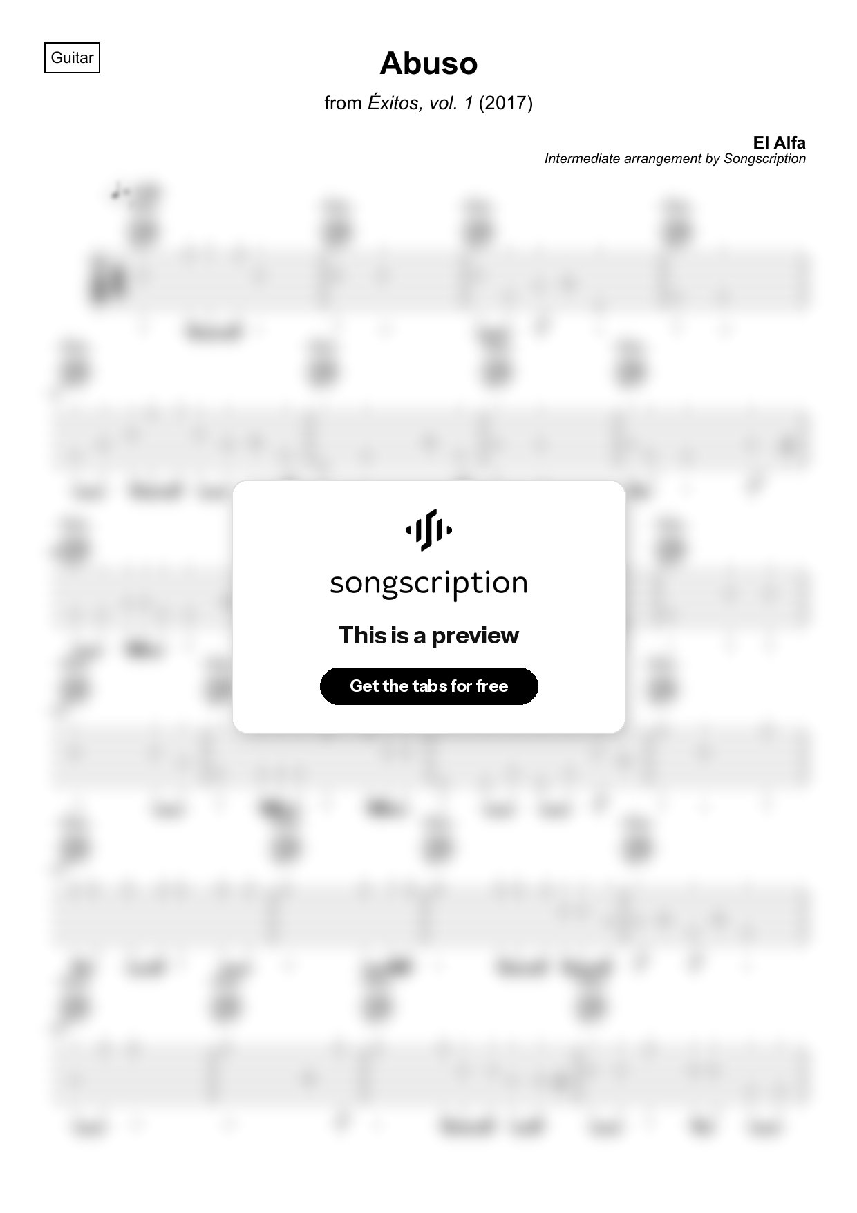 Intermediate Acoustic Guitar Tabs for "Abuso" by El Alfa