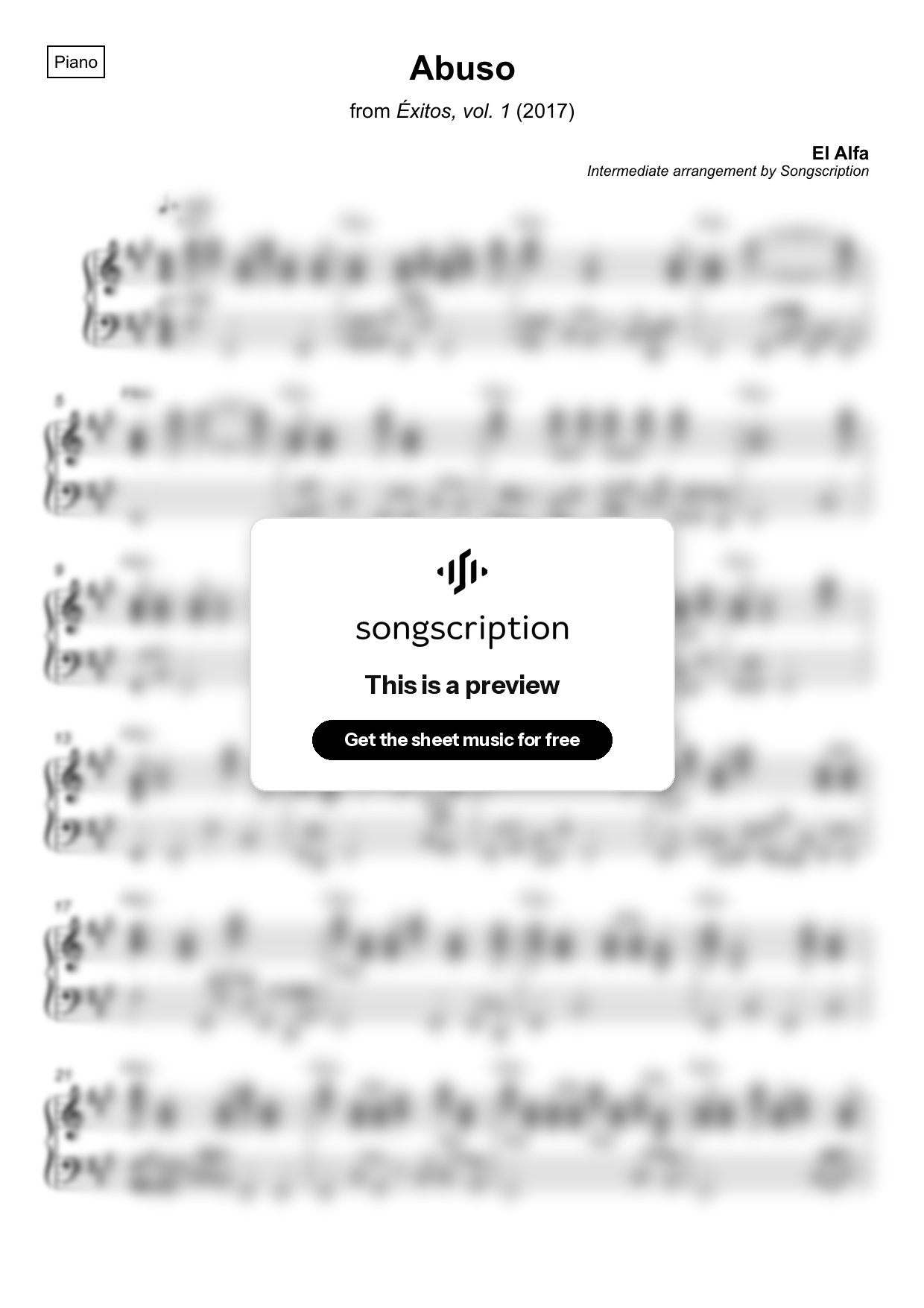 Intermediate Piano Sheet Music for "Abuso" by El Alfa