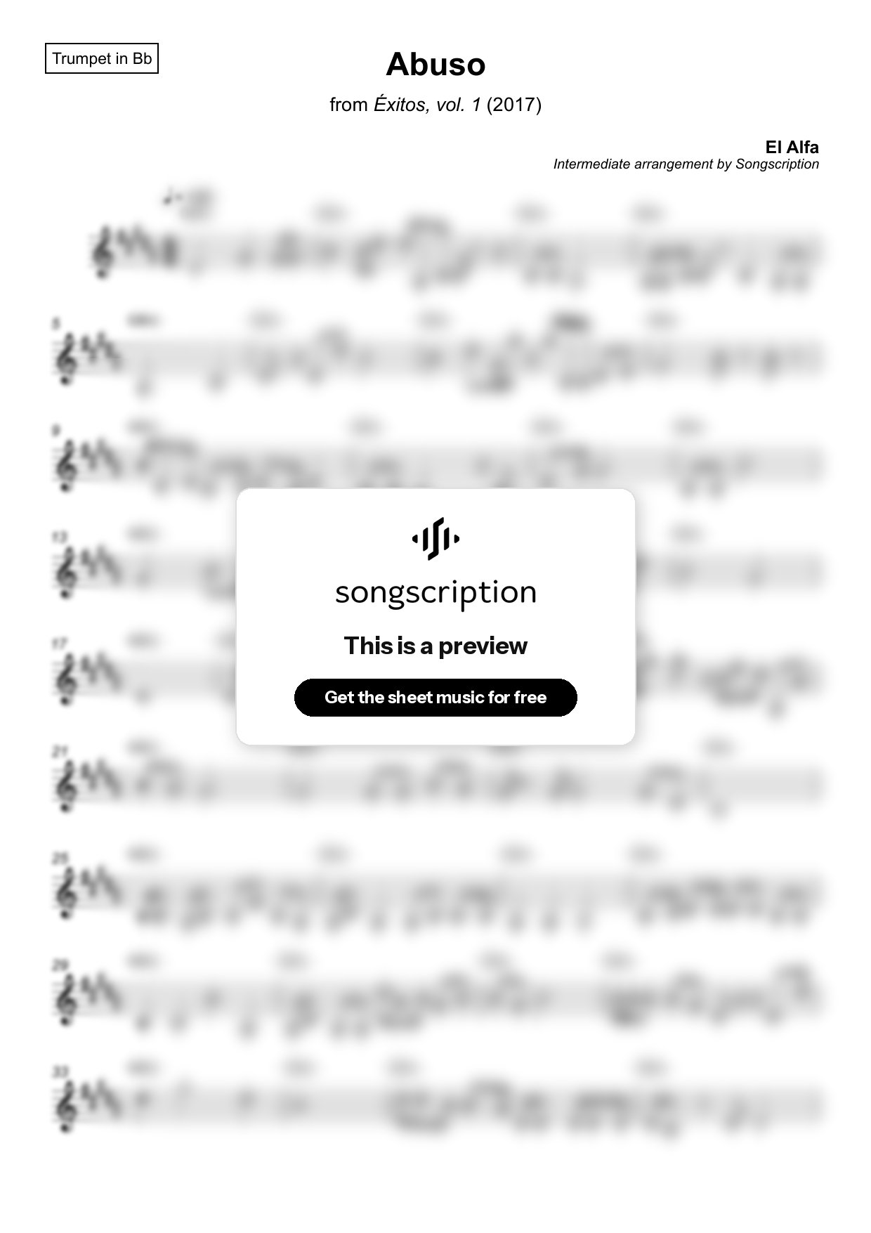 Intermediate Trumpet Sheet Music for "Abuso" by El Alfa