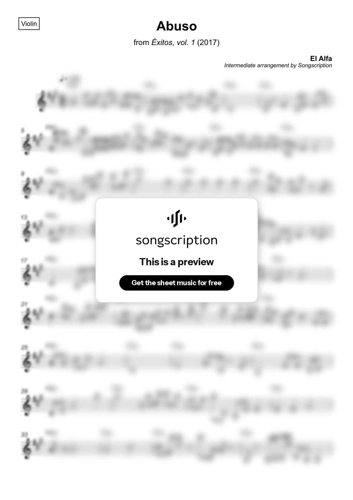 Intermediate Violin Sheet Music for "Abuso" by El Alfa