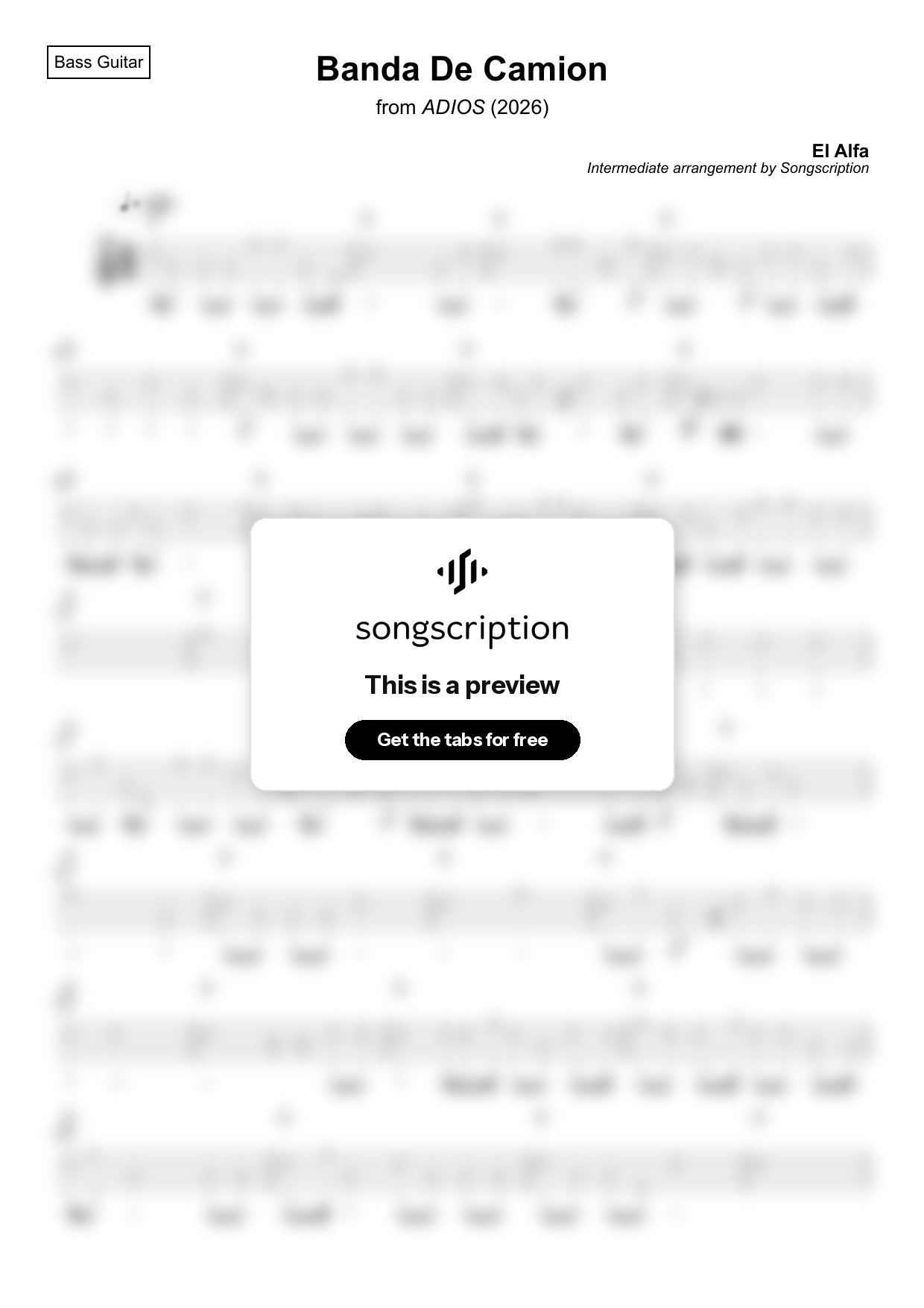 Intermediate Bass Guitar Tabs for "Banda De Camion" by El Alfa
