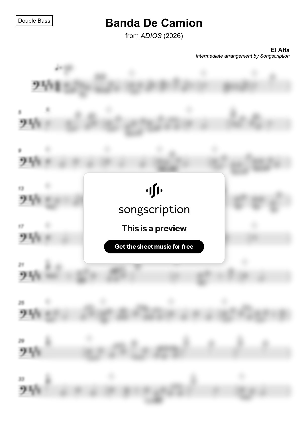 Intermediate Double Bass Sheet Music for "Banda De Camion" by El Alfa