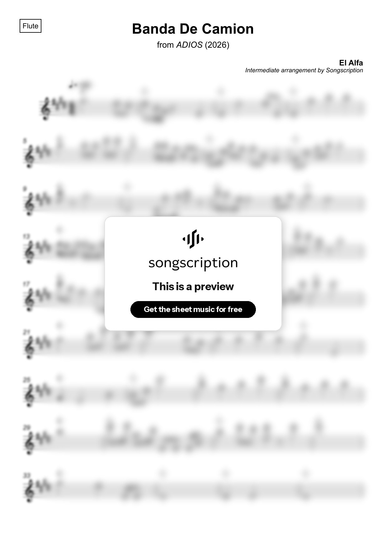 Intermediate Flute Sheet Music for "Banda De Camion" by El Alfa