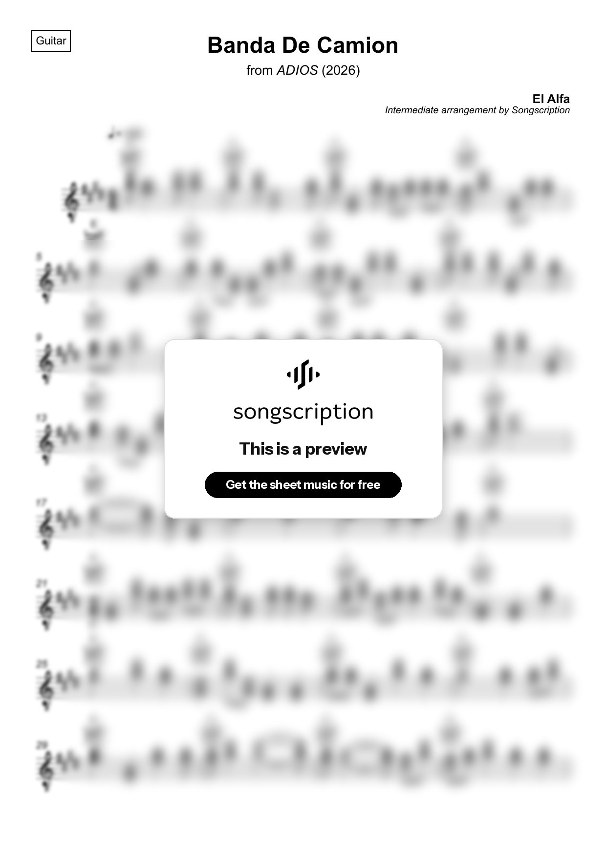 Intermediate Acoustic Guitar Sheet Music for "Banda De Camion" by El Alfa