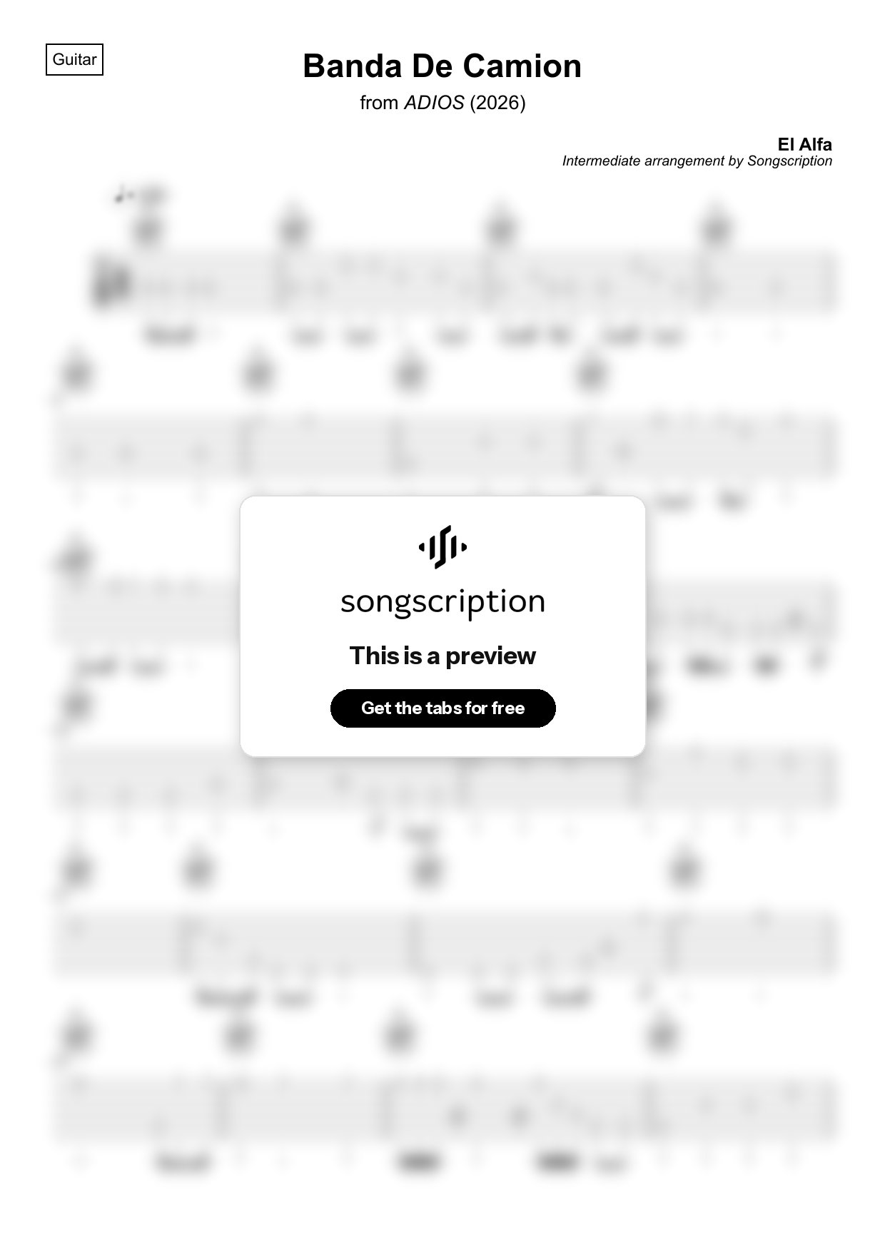 Intermediate Acoustic Guitar Tabs for "Banda De Camion" by El Alfa