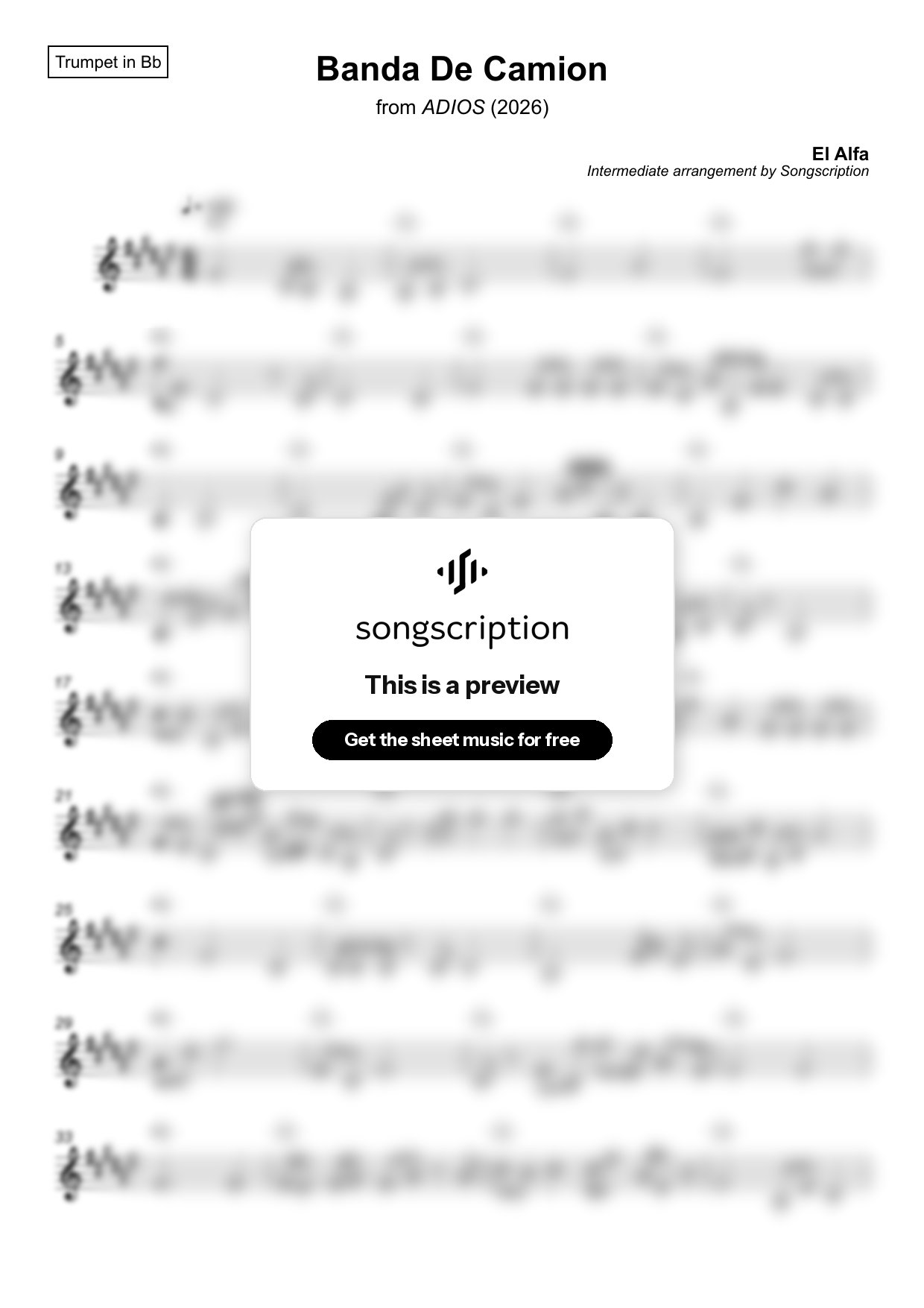 Intermediate Trumpet Sheet Music for "Banda De Camion" by El Alfa