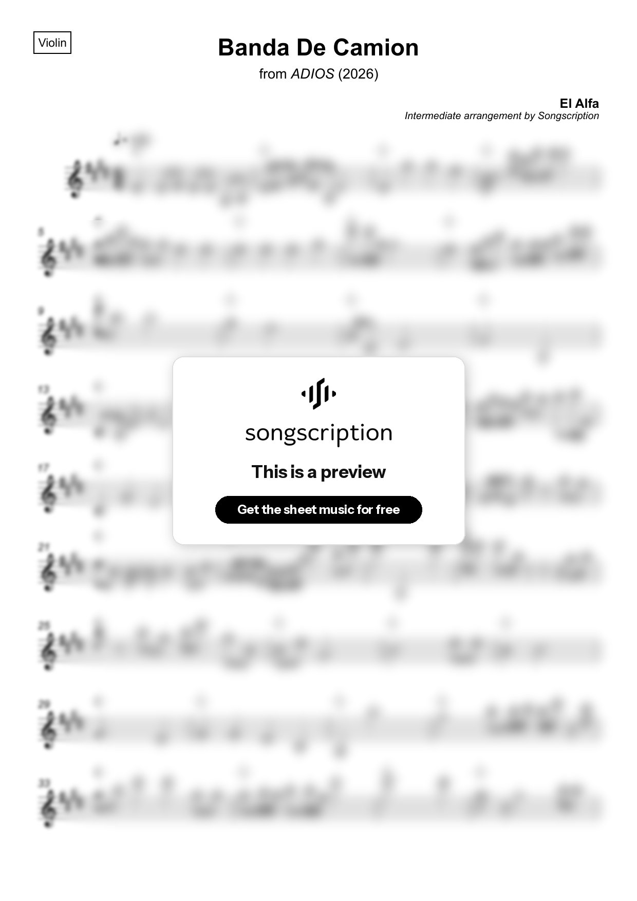 Intermediate Violin Sheet Music for "Banda De Camion" by El Alfa