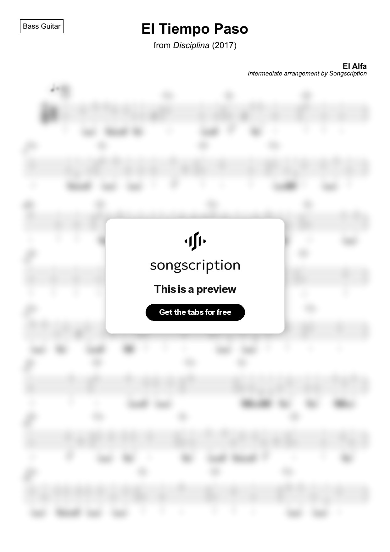 Intermediate Bass Guitar Tabs for "El Tiempo Paso" by El Alfa