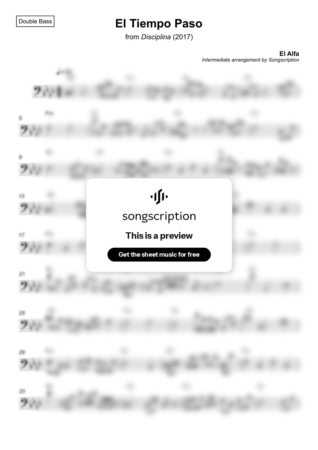 Intermediate Double Bass Sheet Music for "El Tiempo Paso" by El Alfa