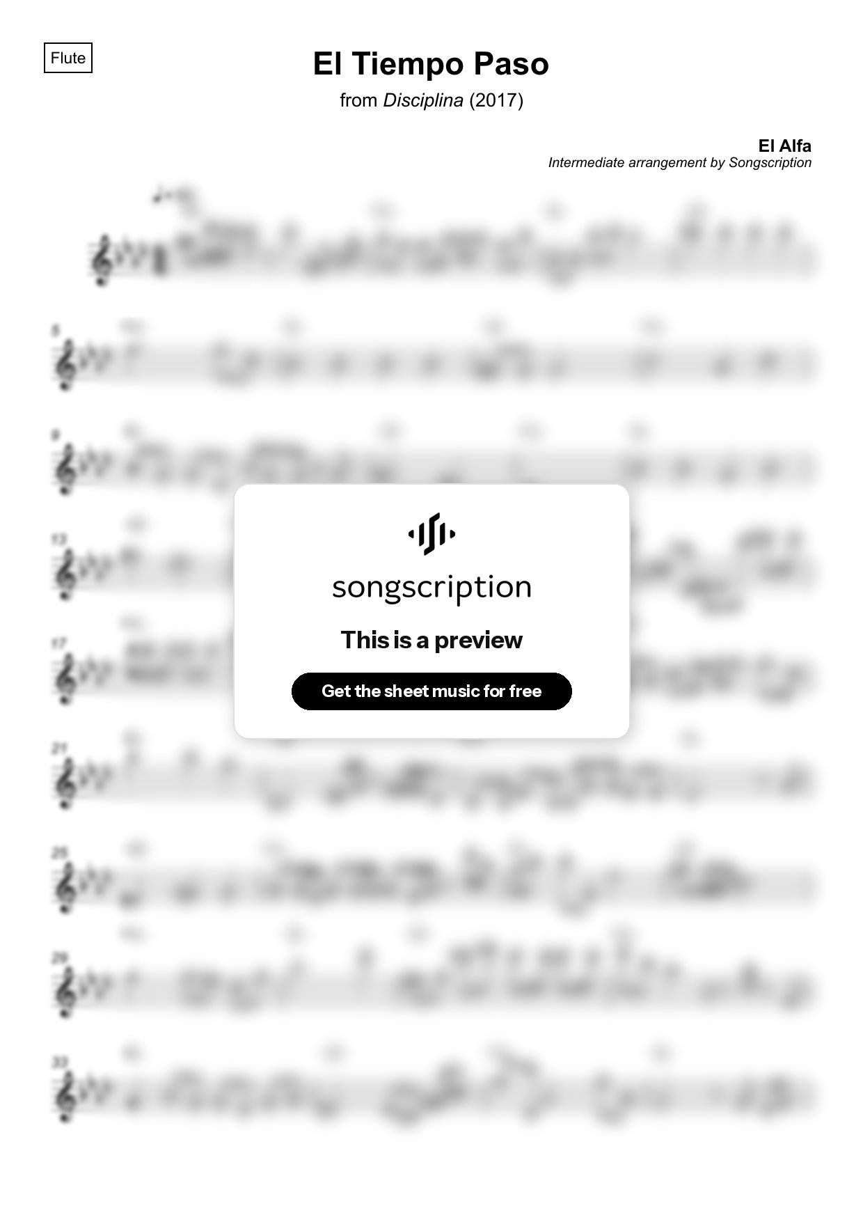 Intermediate Flute Sheet Music for "El Tiempo Paso" by El Alfa