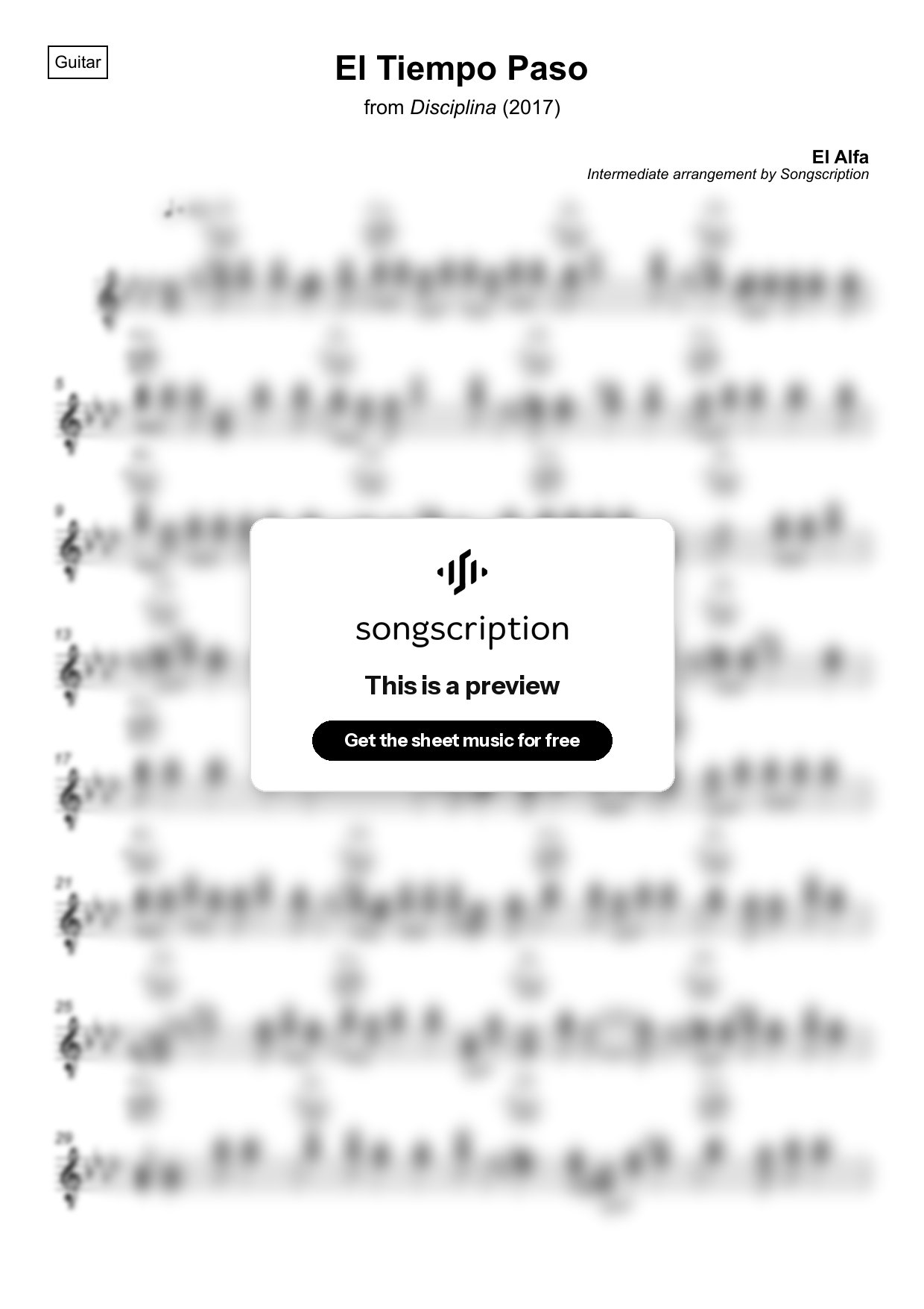Intermediate Acoustic Guitar Sheet Music for "El Tiempo Paso" by El Alfa