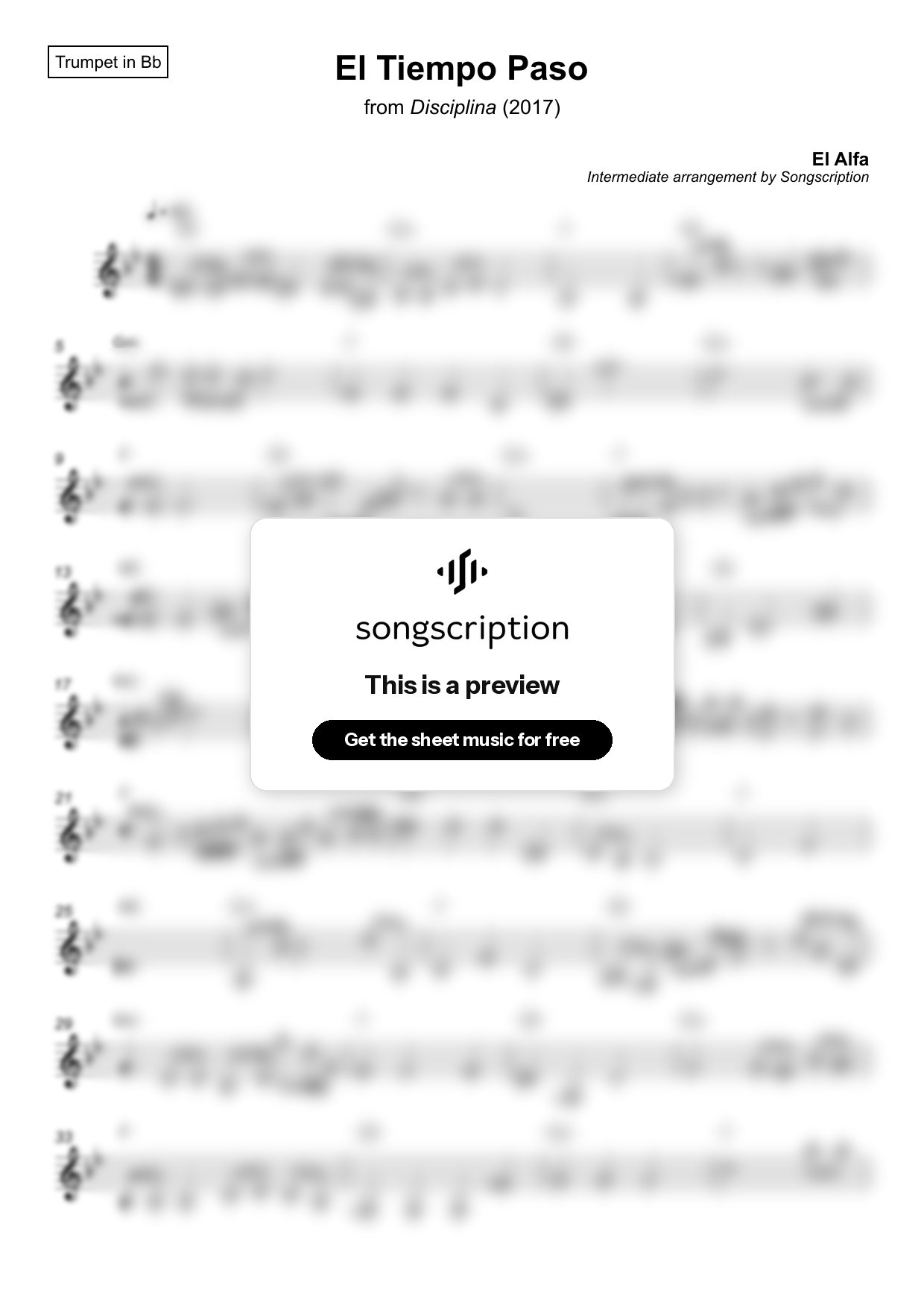 Intermediate Trumpet Sheet Music for "El Tiempo Paso" by El Alfa