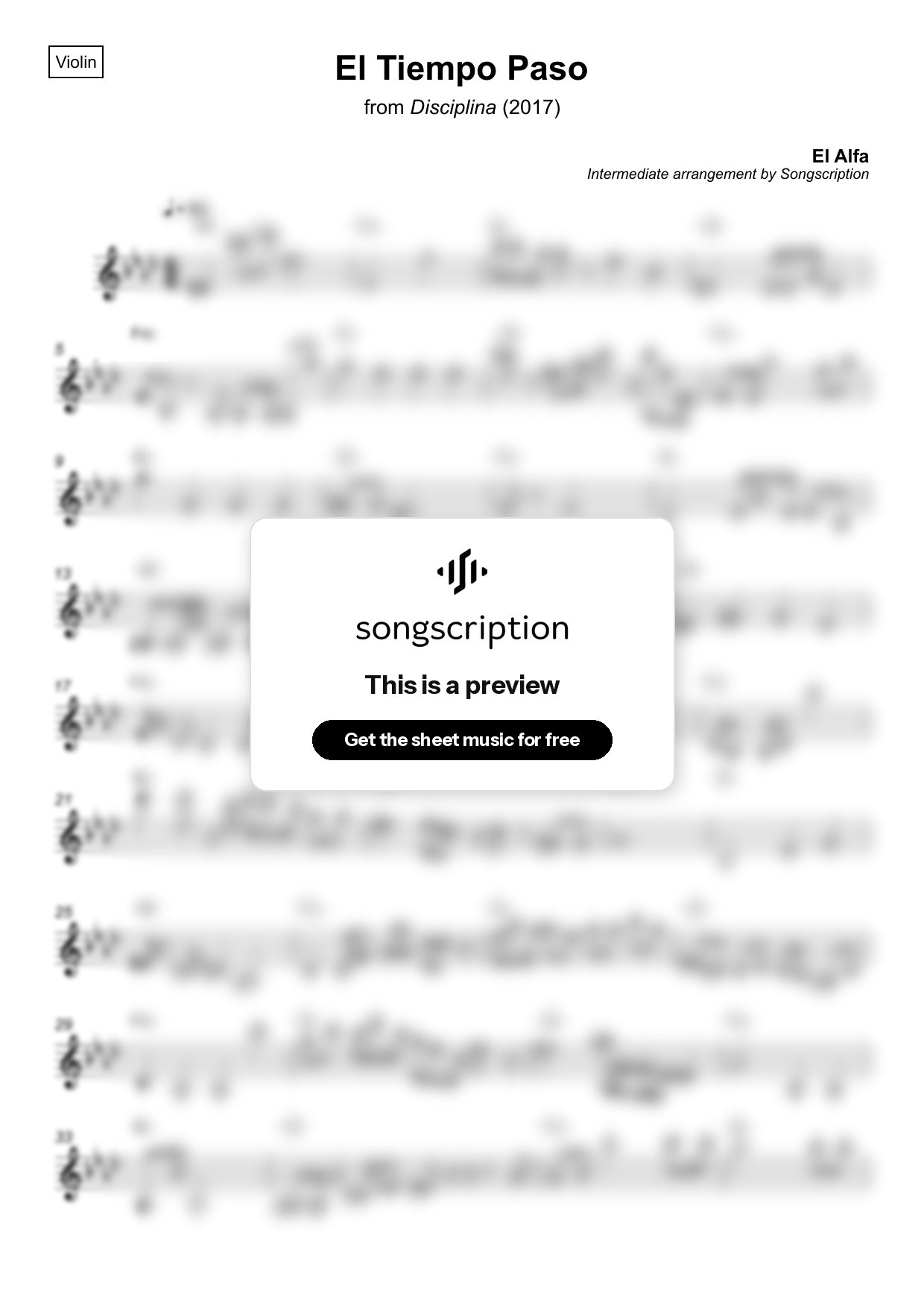 Intermediate Violin Sheet Music for "El Tiempo Paso" by El Alfa