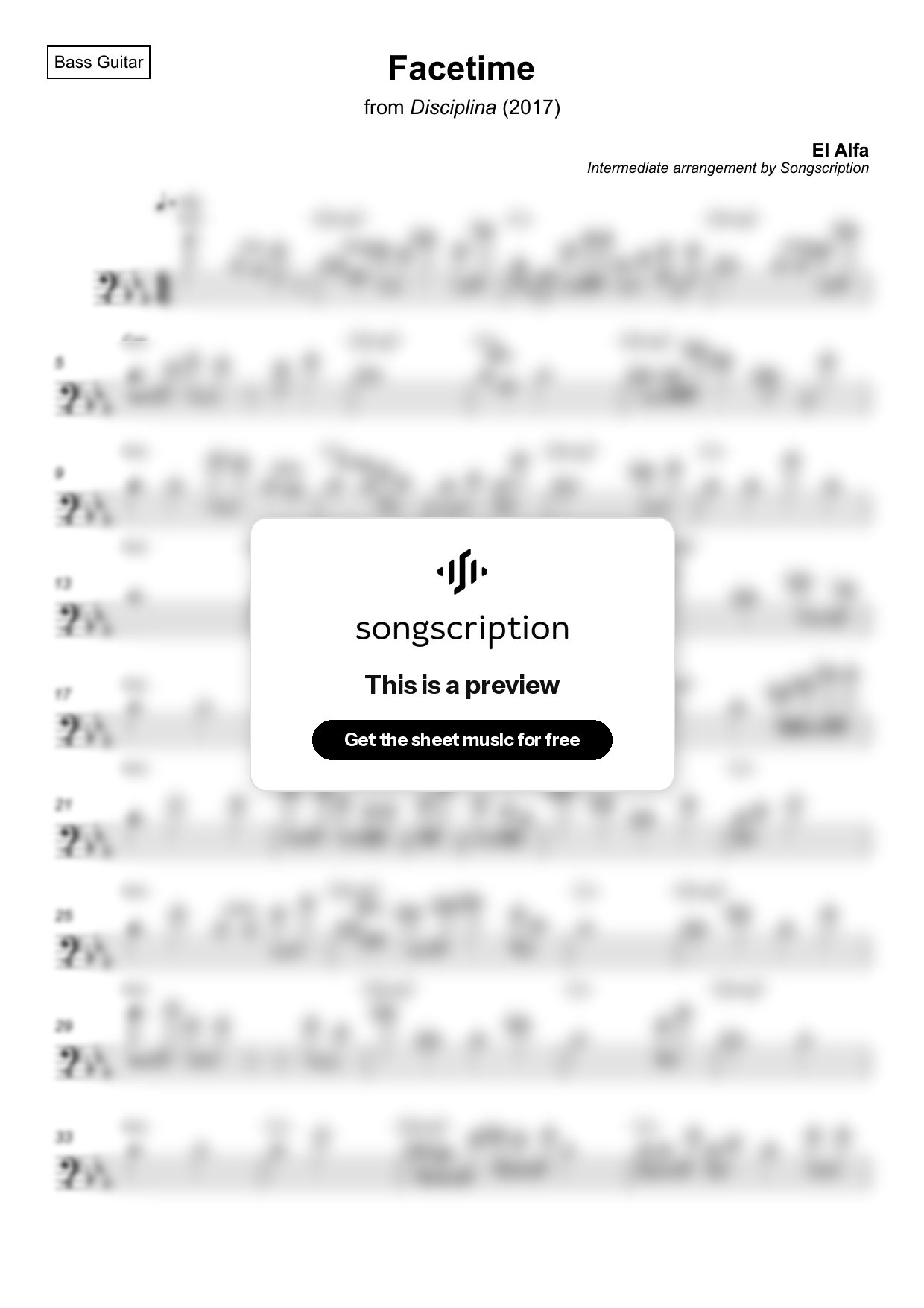 Intermediate Bass Guitar Sheet Music for "Facetime" by El Alfa